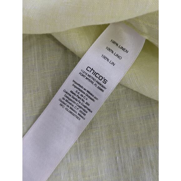CHICO'S! LINEN LUXE! PALE LIME 3/4 NOTCH SLEEVE OVERSIZE BUTTON UP BLOUSE!SZ 4/6 - Picture 8 of 9